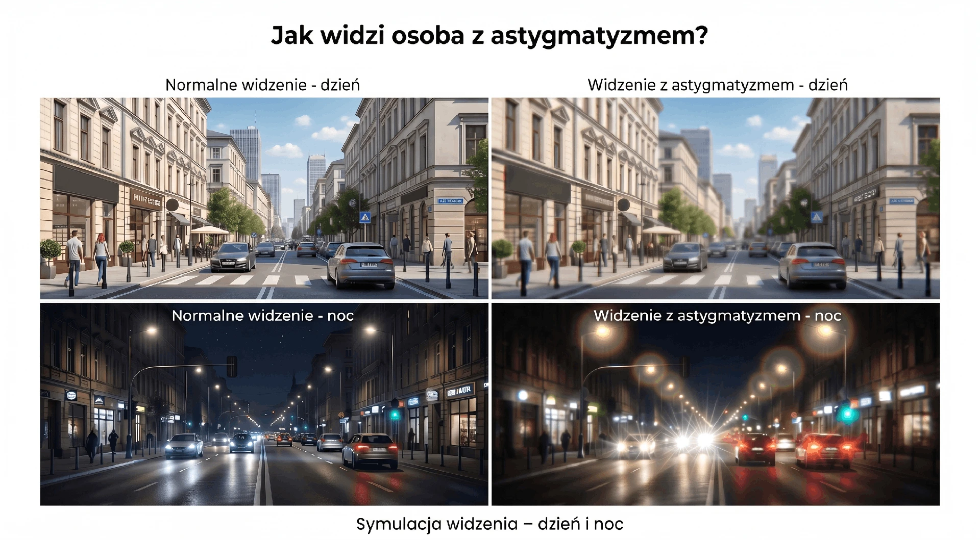 Jak widzi osoba z astygmatyzmem? - symulacja widzenia - dzień i noc Jak widzi osoba z astygmatyzmem? - symulacja widzenia - dzień i noc