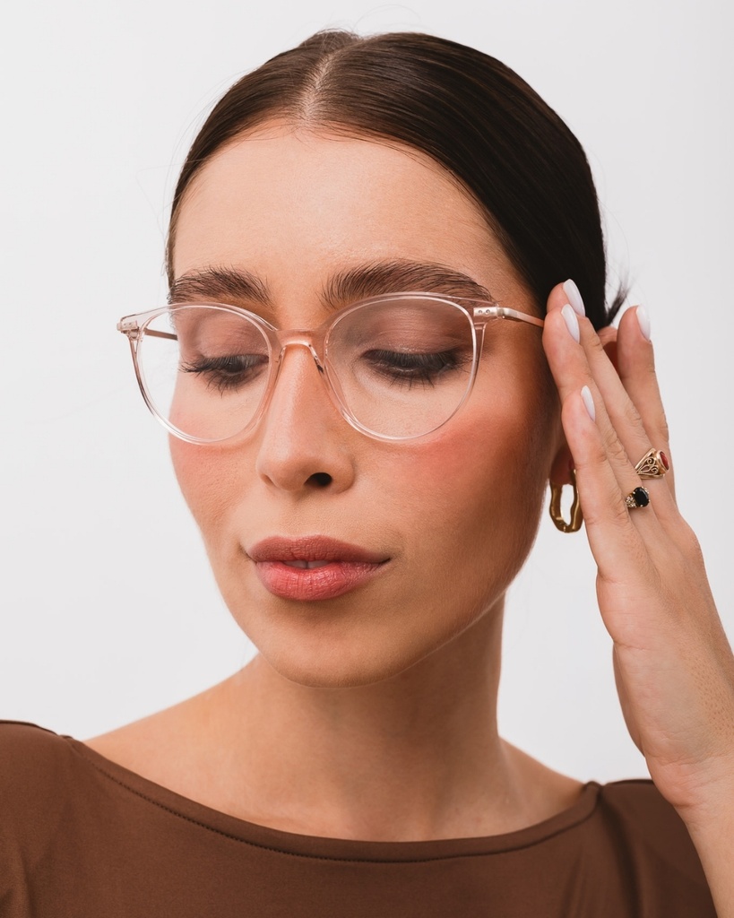 Okulary zerówki damskie i męskie Olivia szampańskie – oprawki kocie